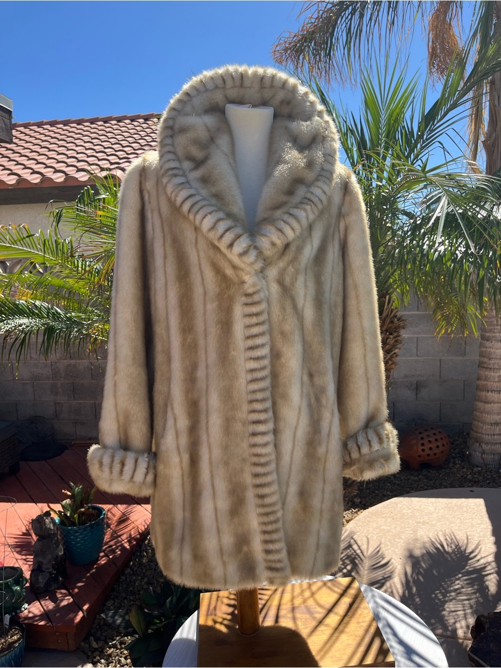 dennis basso Vintage Luxe Cream Faux Fur Peacoat